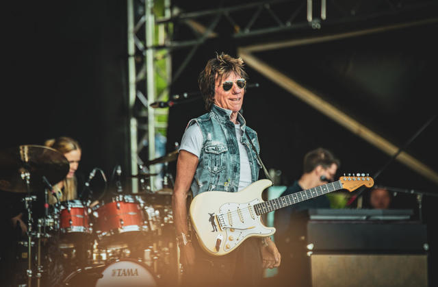 HELSINKI, FINLAND - JUNE 19: Jeff Beck performs during the Helsinki Blues Festival at Kaisaniemen Puisto on June 19, 2022 in Helsinki, Finland. (Photo by Venla Shalin/Redferns)
