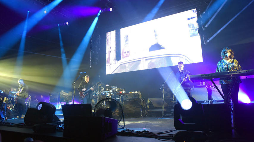 LONG BEACH, CA - SEPTEMBER 29: (L-R) Musicians Phil Cunningham, Bernard Sumner, Stephen Morris, Tom Chapman and Gillian Gilbert of the band New Order perform onstage during the Music Tastes Good Festival at Marina Green Park on September 29, 2018 in Long Beach, California. (Photo by Scott Dudelson/Getty Images)